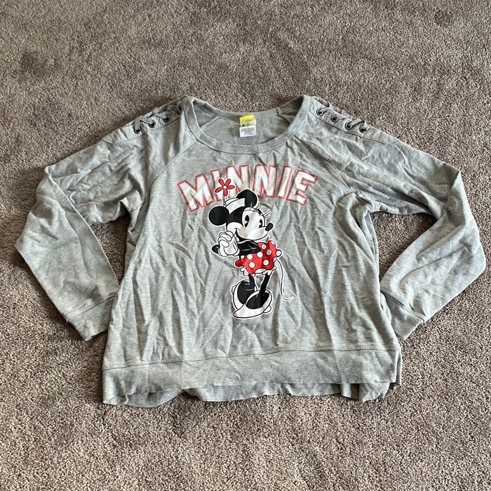 Disney Minnie Mouse Graphic Sweatshirt Gray Long Sleeve SIZE XL